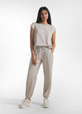 TOP CON MANICHE IN SATIN E CORPO IN JERSEY BEIGE | DEHA