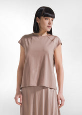 BROWN SATIN TOP AND SKIRT SET - | DEHA