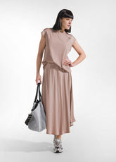 TOP CON MANICHE IN SATIN E CORPO IN JERSEY MARRONE - KHAKI BROWN | DEHA