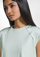 TOP CON MANICHE IN SATIN E CORPO IN JERSEY VERDE - JADE GREEN | DEHA