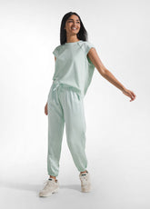 TOP CON MANICHE IN SATIN E CORPO IN JERSEY VERDE - New In | SS26: READY WHEN YOU ARE | DEHA