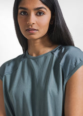 TOP CON MANICHE IN SATIN E CORPO IN JERSEY VERDE - TEAL GREEN | DEHA