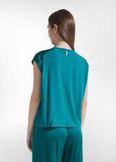 Top With Satin Sleeves And Jersey Body - Green - PEACOCK GREEN | DEHA