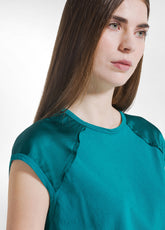 Top With Satin Sleeves And Jersey Body - Green - PEACOCK GREEN | DEHA