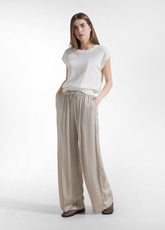 PANTALONI PALAZZO IN SATIN BEIGE - New In | SS26: READY WHEN YOU ARE | DEHA
