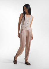 BROWN SATIN TOP AND JOGGER COMPLETE - | DEHA