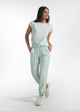 GREEN JERSEY AND SATIN TOP AND JOGGER SET - | DEHA