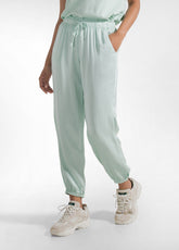 GREEN JERSEY AND SATIN TOP AND JOGGER SET - | DEHA