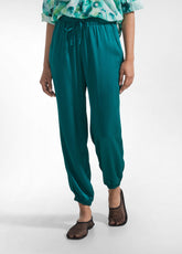 Satin Jogger Pants - Green - PEACOCK GREEN | DEHA