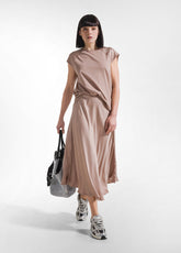 BROWN SATIN TOP AND SKIRT SET - | DEHA