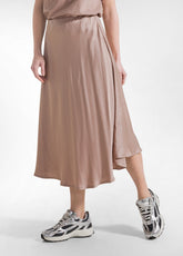 BROWN SATIN TOP AND SKIRT SET - | DEHA