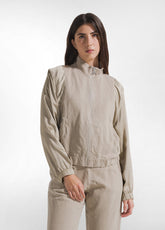 LINEN BOMBER SET WITH SATIN SLEEVES AND BEIGE SLUB LINEN STRAIGHT-LEG TROUSERS - | DEHA
