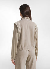 LINEN BOMBER SET WITH SATIN SLEEVES AND BEIGE SLUB LINEN STRAIGHT-LEG TROUSERS - | DEHA