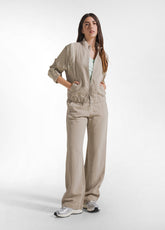 LINEN BOMBER SET WITH SATIN SLEEVES AND BEIGE SLUB LINEN STRAIGHT-LEG TROUSERS - Everyday Sets | DEHA
