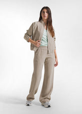 LINEN BOMBER SET WITH SATIN SLEEVES AND BEIGE SLUB LINEN STRAIGHT-LEG TROUSERS - | DEHA