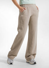 LINEN BOMBER SET WITH SATIN SLEEVES AND BEIGE SLUB LINEN STRAIGHT-LEG TROUSERS - | DEHA