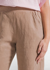 Straight Slub Linen Trousers - Brown - KHAKI BROWN | DEHA