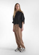 Flamed Linen Pleated Trousers - Brown - KHAKI BROWN | DEHA