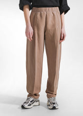 Flamed Linen Pleated Trousers - Brown - KHAKI BROWN | DEHA