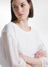 Oversized Cotton And Silk T-Shirt With Overlapping Layers - White - WHITE | DEHA