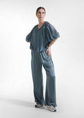 T-SHIRT AMPIA IN COTONE E SETA CON STRATI SOVRAPPOSTI VERDE - TEAL GREEN | DEHA