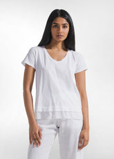 T-SHIRT IN COTONE CON DETTAGLI IN SETA BIANCO - Top & T-shirts | DEHA
