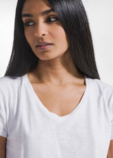 T-SHIRT IN COTONE CON DETTAGLI IN SETA BIANCO - WHITE | DEHA