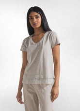 T-SHIRT IN COTONE CON DETTAGLI IN SETA BEIGE - CLAY BEIGE | DEHA