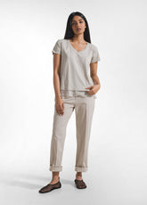 T-SHIRT IN COTONE CON DETTAGLI IN SETA BEIGE - CLAY BEIGE | DEHA