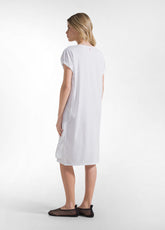 Cotton Dress With Draped Silk Sleeves - White - WHITE | DEHA