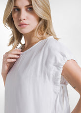 ABITO IN COTONE CON MANICHE DRAPPEGGIATE IN SETA BIANCO - Vestiti, Gonne e Tute | DEHA