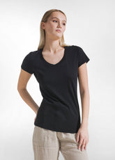 T-SHIRT FLAMMÈ CON SCOLLO A V NERO - DEHA ESSENTIALS | DEHA