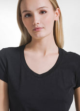 Black Flammé T-Shirt with wide V-Neck - BLACK | DEHA