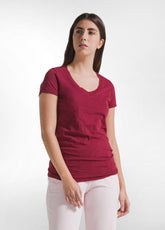 T-SHIRT FLAMMÈ CON SCOLLO A V ROSSO - CHERRY RED | DEHA