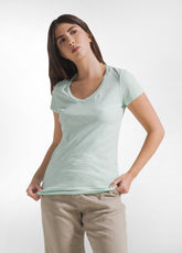 FLAMME V-NECK T-SHIRT - GREEN - JADE GREEN | DEHA