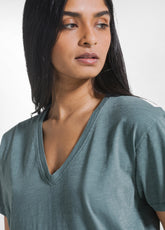 Flammé V-Neck T-Shirt - Green - TEAL GREEN | DEHA