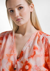 Baumwoll-Musselin-Bluse Mit Allem Over-Druck - Rot - SUNSET RED | DEHA