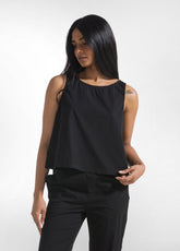 COMPLETO TOP E PANTALONI DRITTI IN POPLINE ELASTICIZZATO NERO - | DEHA