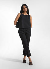 SET TOP AND STRAIGHT-LEG TROUSERS IN BLACK STRETCH POPLIN - Everyday Sets | DEHA