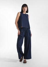 SET TOP AND STRAIGHT-LEG PANTS IN STRETCH COTTON POPLIN BLUE - Everyday Sets | DEHA