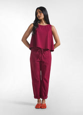 RED STRETCH POPLIN SET WITH TOP AND STRAIGHT-LEG TROUSERS - Everyday Sets | DEHA