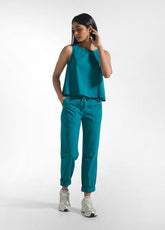 MATCHING TOP AND STRAIGHT-LEG TROUSERS IN STRETCH GREEN POPLIN - Everyday Sets | DEHA