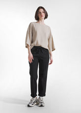 COMPLETO TOP E PANTALONI DRITTI IN POPLINE ELASTICIZZATO NERO - | DEHA