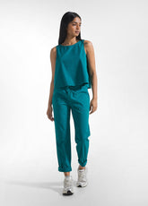 COMPLETO TOP E PANTALONI DRITTI IN POPLINE ELASTICIZZATO VERDE - | DEHA