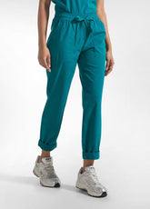 COMPLETO TOP E PANTALONI DRITTI IN POPLINE ELASTICIZZATO VERDE - | DEHA