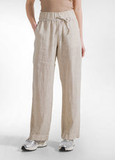 PANTALONI DRITTI IN LINO EFFETTO SFUMATO BEIGE - CLAY BEIGE | DEHA