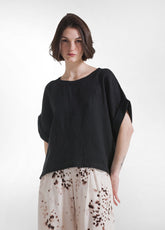 TOP AMPIO IN LINO NERO - BLACK | DEHA