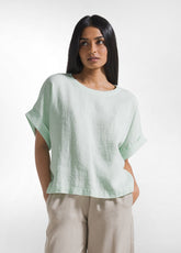 Wide Linen Top - Green - Shirts & Blouses | DEHA
