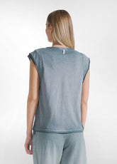 Fade Effect Graphic T-Shirt - Green - TEAL GREEN | DEHA