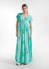 ABITO LUNGO IN VISCOSA EFFETTO STROPICCIATO CON STAMPA BLU - AQUA | DEHA